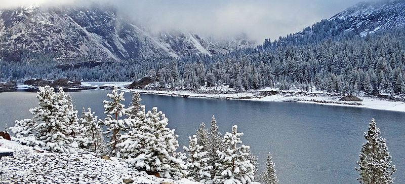 a beautiful snowy lake