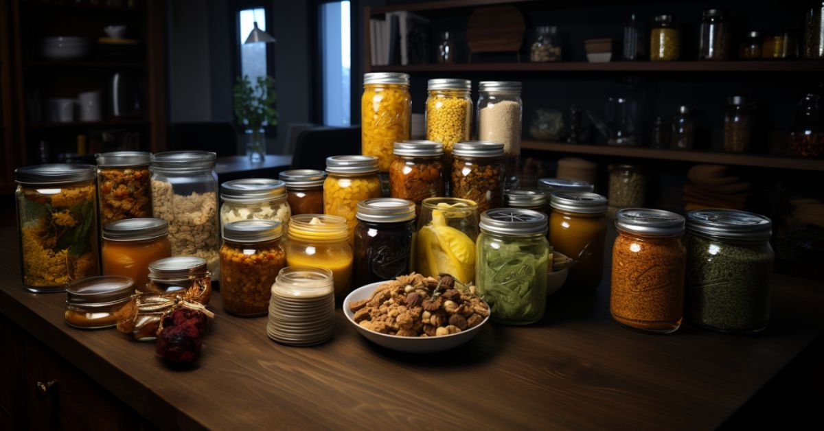 a table with jars of foods that last forever