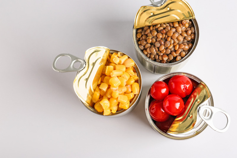 Canned corn, cherry and beans