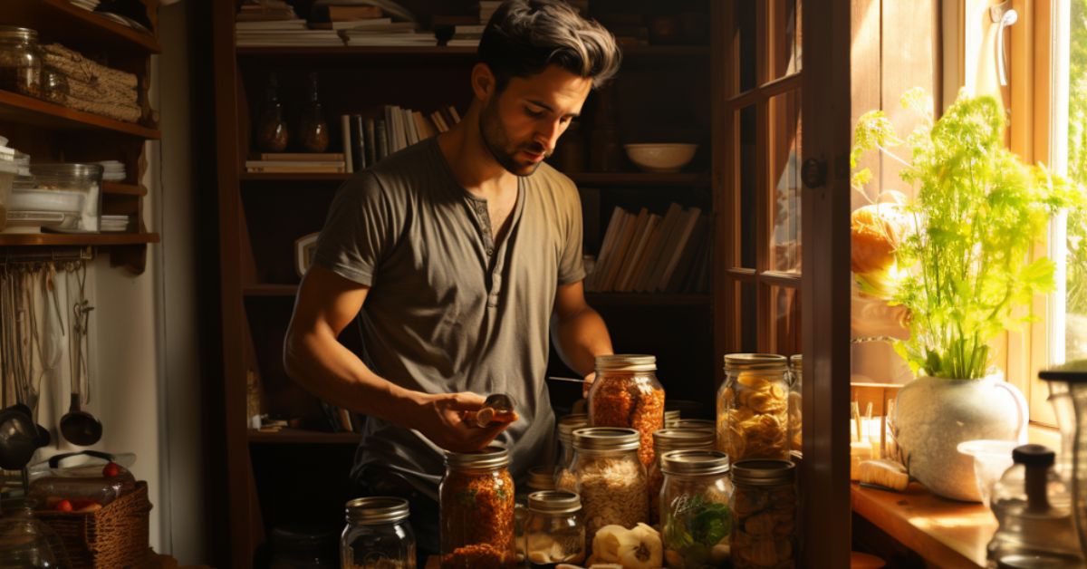 a man stocking up on foods that last forever