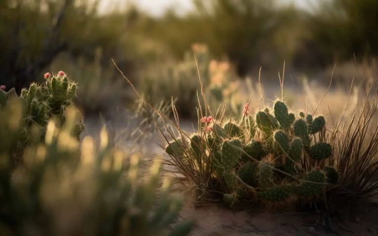 Growing cactus as a sign of vegetation in the desert.