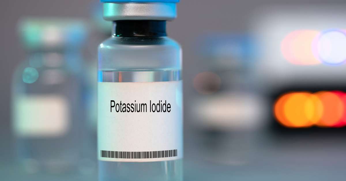 A closed bottle of potassium iodide.