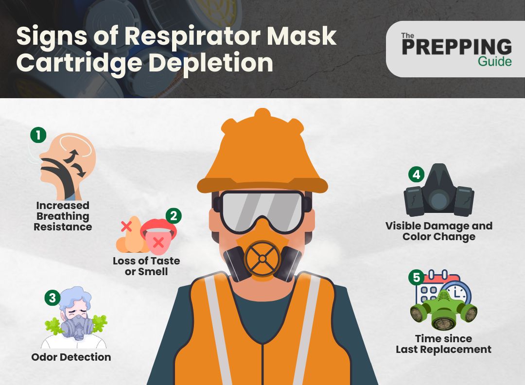 The signs of respirator mask cartridge depletion.