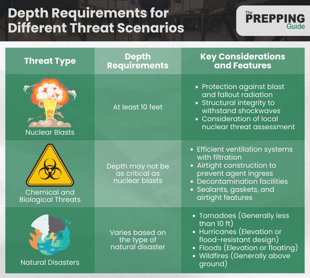 Depth requirements for different threat scenarios.