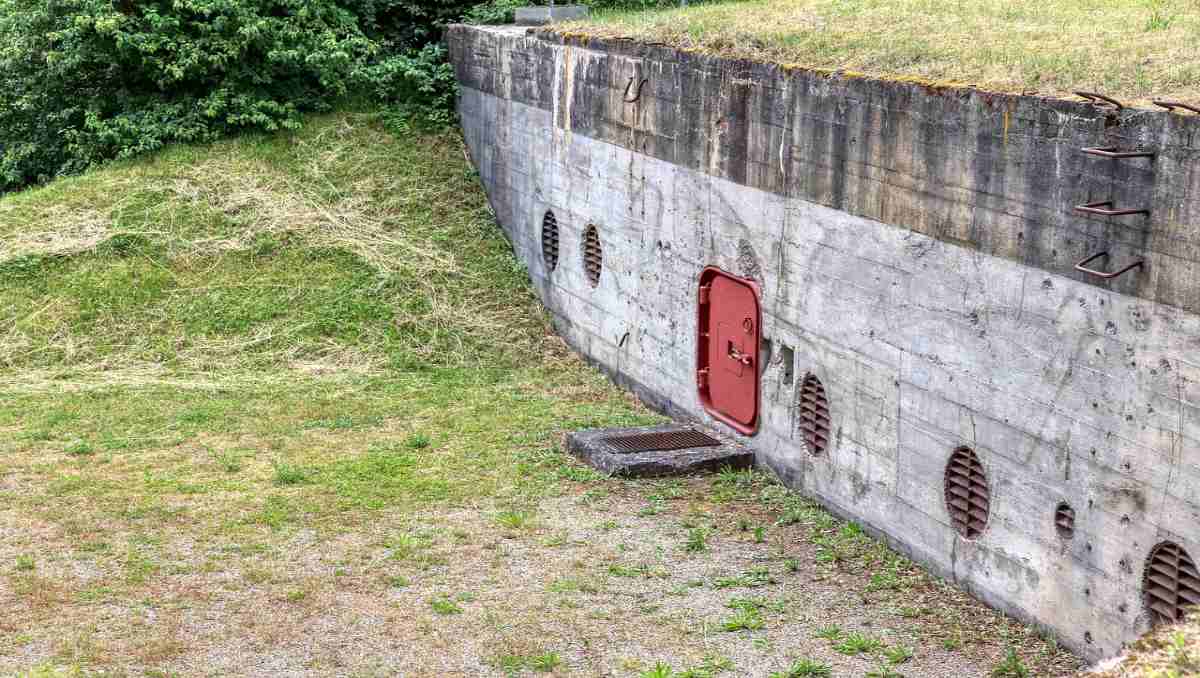 An outside view of a bomb shelter.