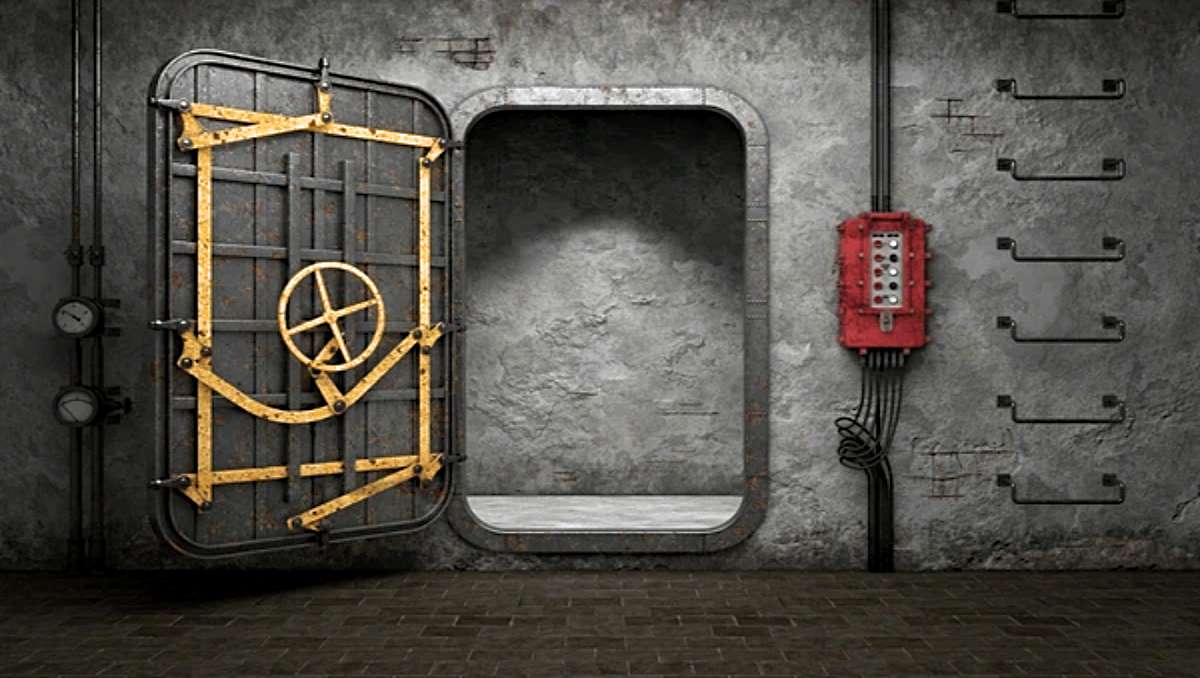 An open door of a bunker.