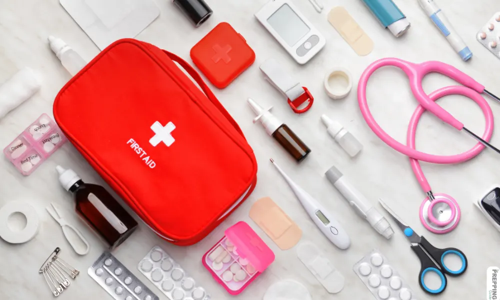 First aid kit and other medical instruments.